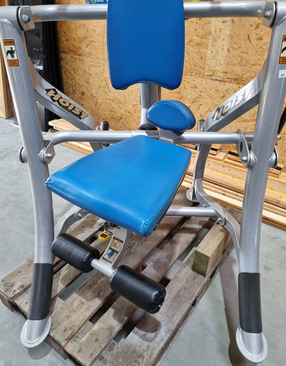 Hoist Roc-Abs Machine, Bauchmaschine Roc it Serie, Abdominal Crunch, Plate loaded, Rotation, Rahmenfarbe Silber, Polsterfarbe Blau, gebraucht - überholter Zustand