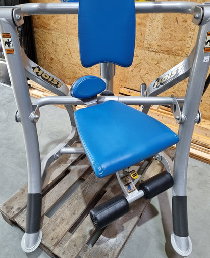 Hoist Roc-Abs Machine, Bauchmaschine Roc it Serie, Abdominal Crunch, Plate loaded, Rotation, Rahmenfarbe Silber, Polsterfarbe Blau, gebraucht - überholter Zustand