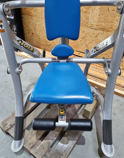 Hoist Roc-Abs Machine, Bauchmaschine Roc it Serie, Abdominal Crunch, Plate loaded, Rotation, Rahmenfarbe Silber, Polsterfarbe Blau, gebraucht - überholter Zustand