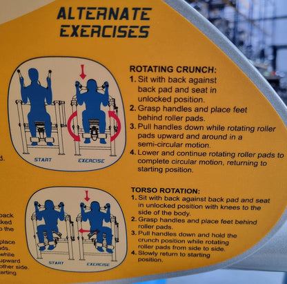 Hoist Roc-Abs Machine, Bauchmaschine Roc it Serie, Abdominal Crunch, Plate loaded, Rotation, Rahmenfarbe Silber, Polsterfarbe Blau, gebraucht - überholter Zustand