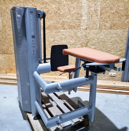 Gym80 Gluteus Kick Kneeling 3004 Sygnum, butt machine, frame color silver, upholstery color orange, used - refurbished condition
