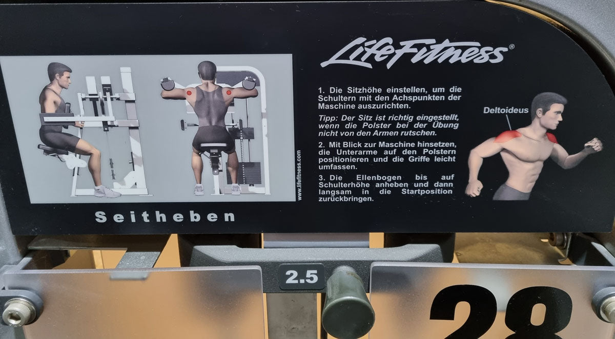 Life Fitness Pro 2 Seithebemaschine, Lateral Raise, Rahmenfarbe Silber, Polsterfarbe Schwarz, gebraucht -  überholter Zustand