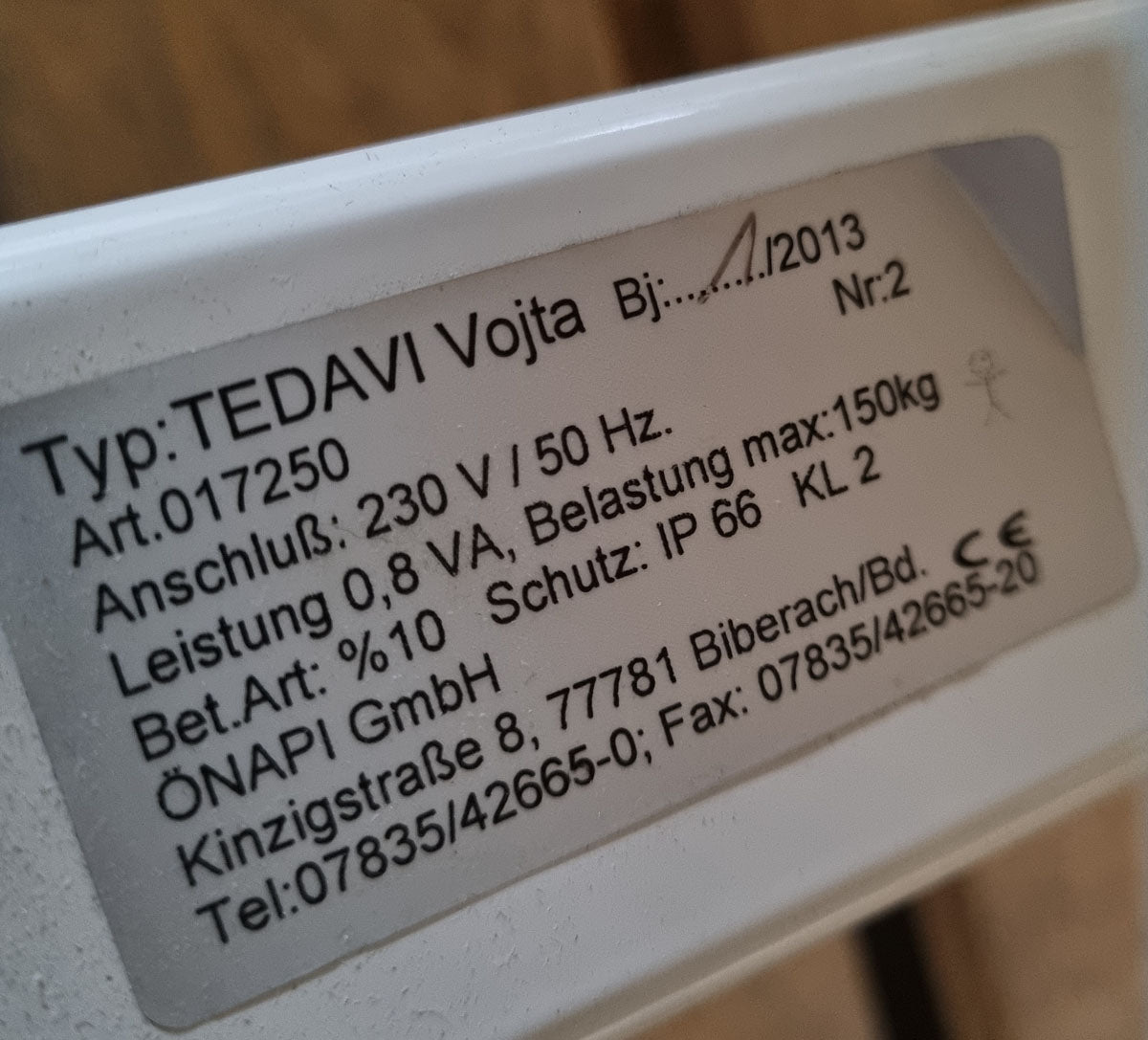 Önapi Tedavi Vojta MD Therapieliege Massageliege, extra breit, elektrisch höhenverstellbar, Medizinprodukt Behandlungsliege, Rahmenfarbe Weiß, Polsterfarbe Blau, gebraucht