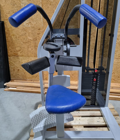Schnell Seitneige-Maschine, Lateral Flexion, Lat Flex, Rahmenfarbe Silber, Polsterfarbe Blau, gebraucht - überholter Zustand