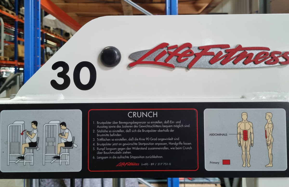 Life Fitness Pro 2 Bauchmaschine, Ab Crunch, Bauchbeuger, Abdominal Crunch, Rahmenfarbe Weiß, Polsterfarbe Schwarz, gebraucht - überholter Zustand