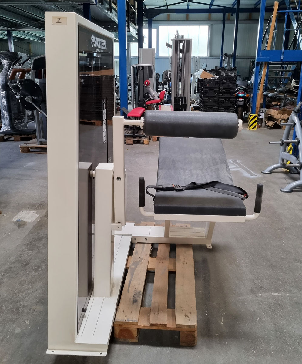 Sportesse Hip and Back Machine, hip and back extension machine, upholstery color black, frame color white, used - tested condition