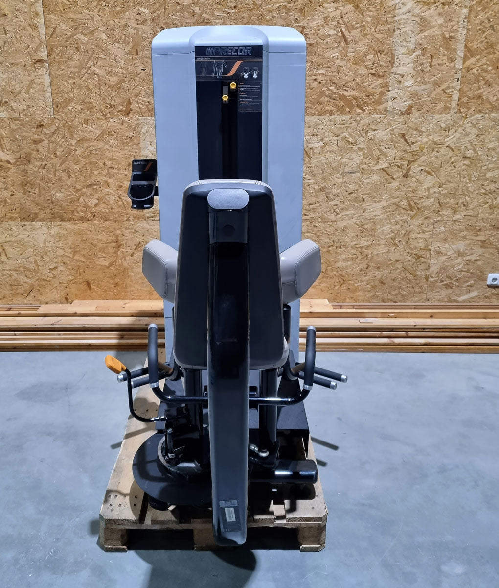Precor Adduktoren und Abduktoren Kraftgeräte mit Steckgewichten im Set als Paar, Rahmenfarbe Schwarz, Polsterfarbe Grau, gebraucht - überholter Zustand