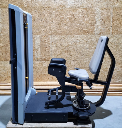 Precor Adduktoren und Abduktoren Kraftgeräte mit Steckgewichten im Set als Paar, Rahmenfarbe Schwarz, Polsterfarbe Grau, gebraucht - überholter Zustand