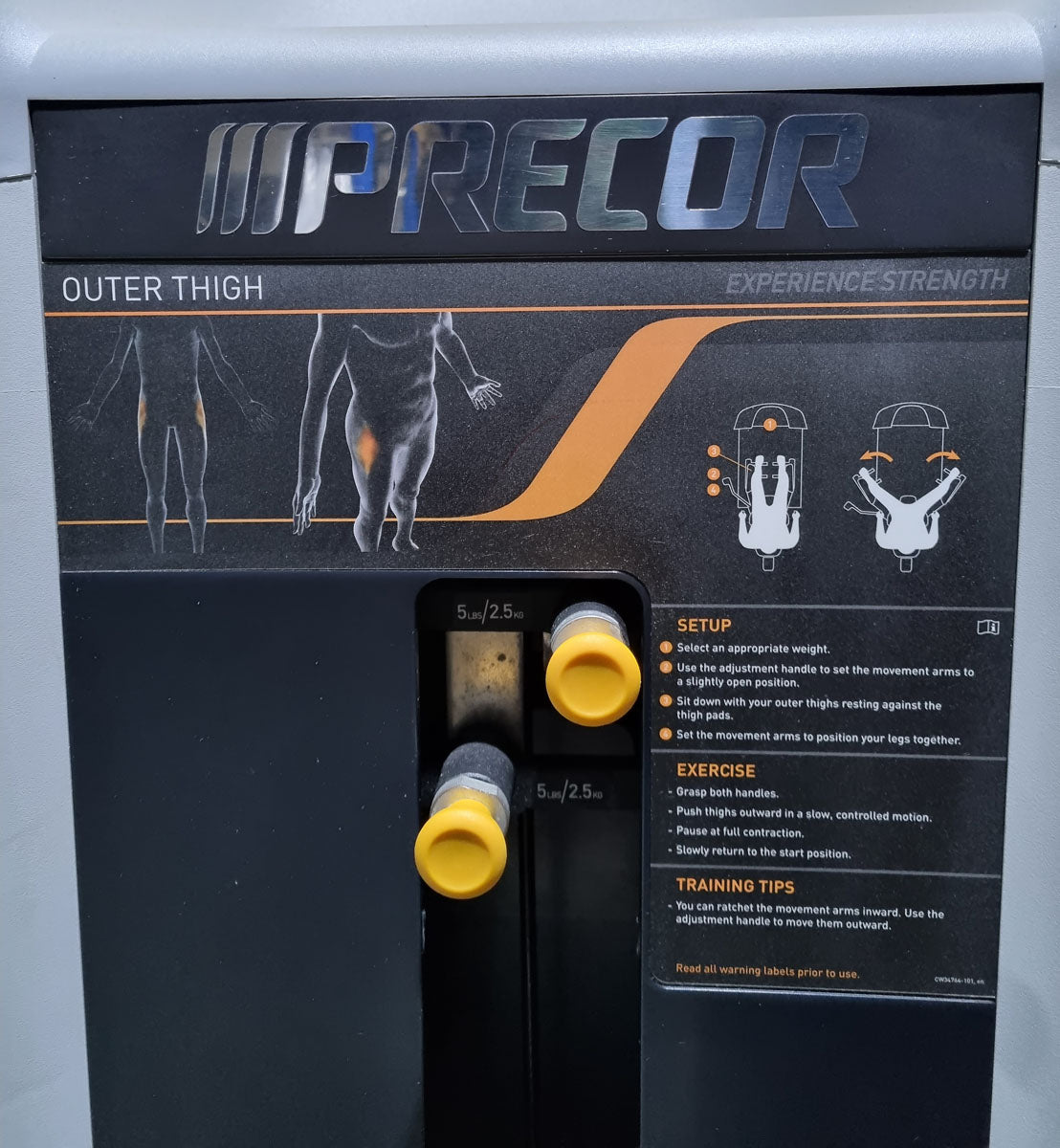 Precor Adduktoren und Abduktoren Kraftgeräte mit Steckgewichten im Set als Paar, Rahmenfarbe Schwarz, Polsterfarbe Grau, gebraucht - überholter Zustand