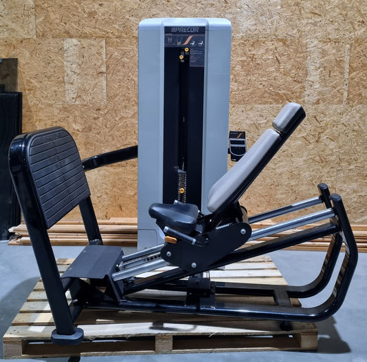Precor seated leg press, LegPress seated, frame color black, upholstery color gray, used - refurbished condition