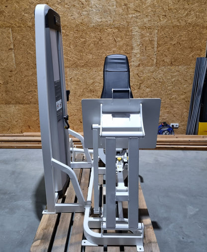 Cybex Eagle Beinpresse, Leg Press mit Steckgewichten, Stack Weight, Rahmenfabre Weiß, Polsterfarbe Schwarz, gebraucht - überholter Zustand