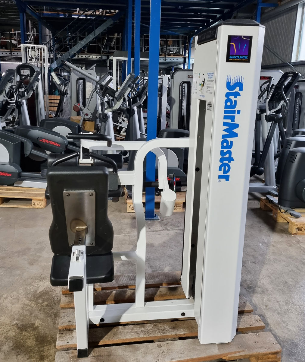 Stairmaster leg curl, seated, white, used, Pacific