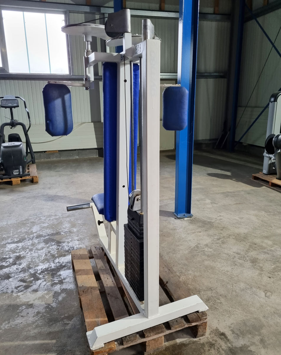Gym80 Butterfly, old school bodybuilding strength machine, frame white, used with signs of wear