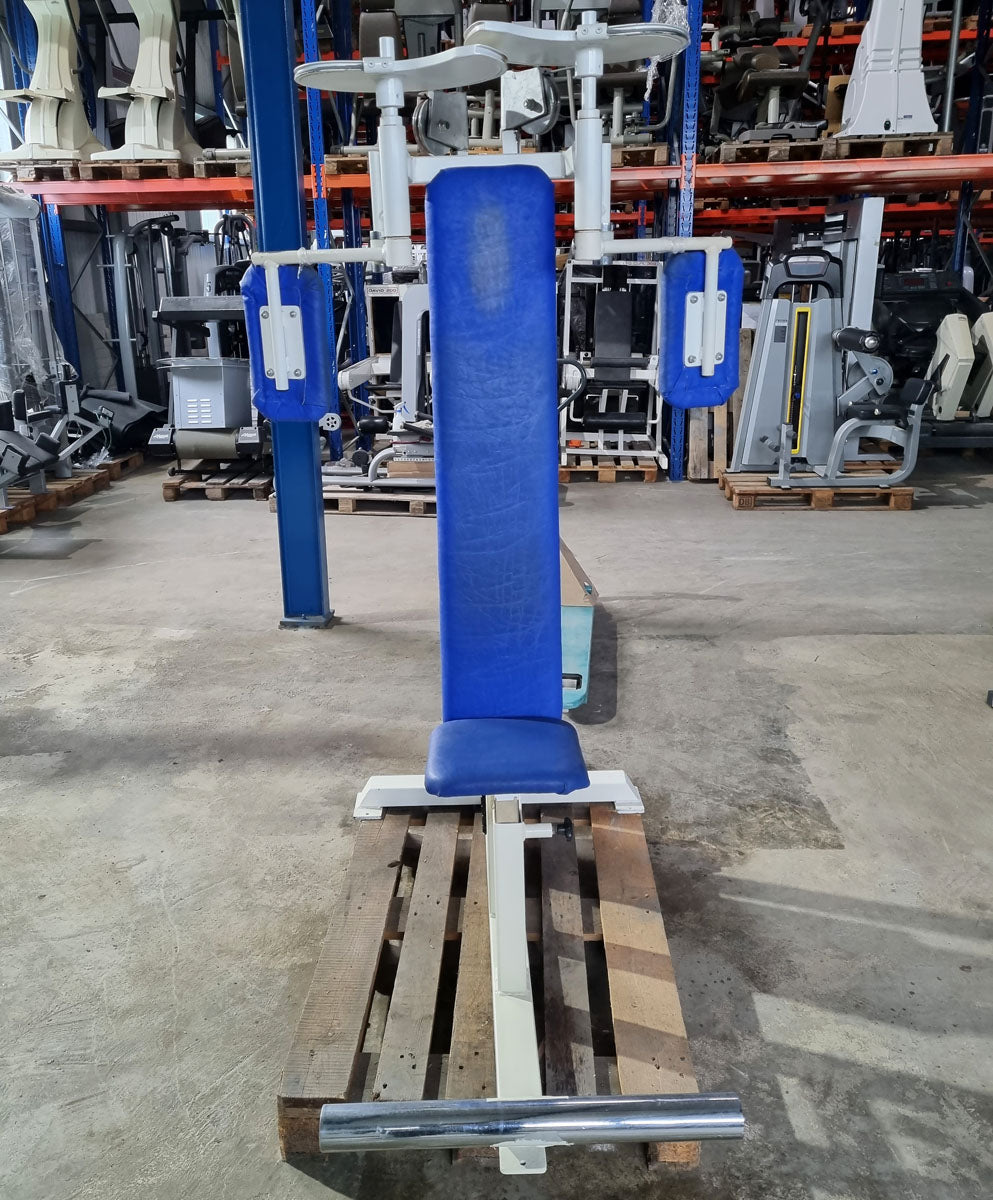 Gym80 Butterfly, old school bodybuilding strength machine, frame white, used with signs of wear