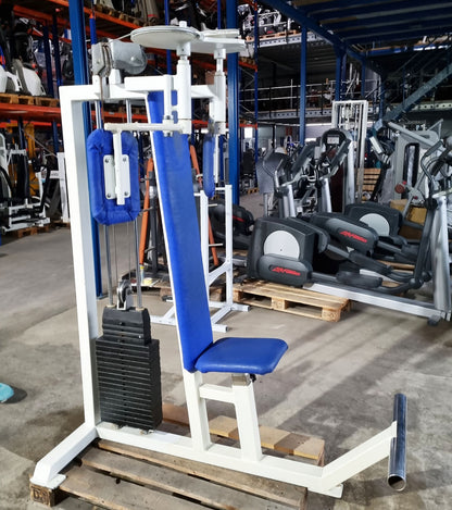 Gym80 Butterfly, old school bodybuilding strength machine, frame white, used with signs of wear