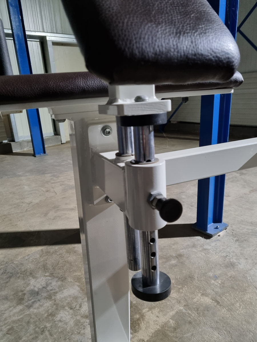 Gym80 standing buttock machine, gluteus machine, glutes kick radial, Edition Line, frame white, upholstery dark brown, used - refurbished condition