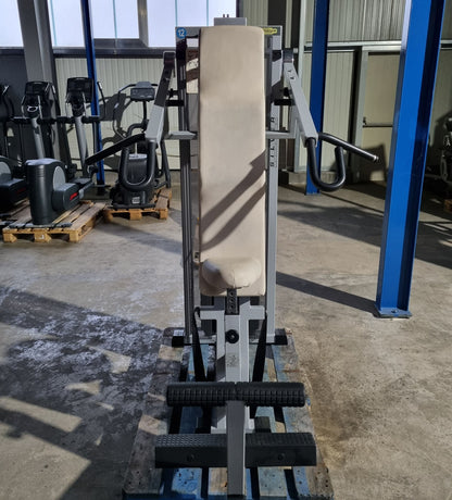 Technogym Lat Pulldown, Pulldown, Vertical Traction, Silverline, frame color silver, upholstery color beige, used