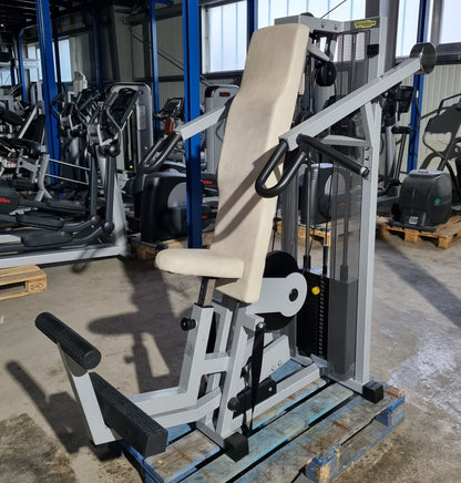 Technogym Lat Pulldown, Pulldown, Vertical Traction, Silverline, frame color silver, upholstery color beige, used