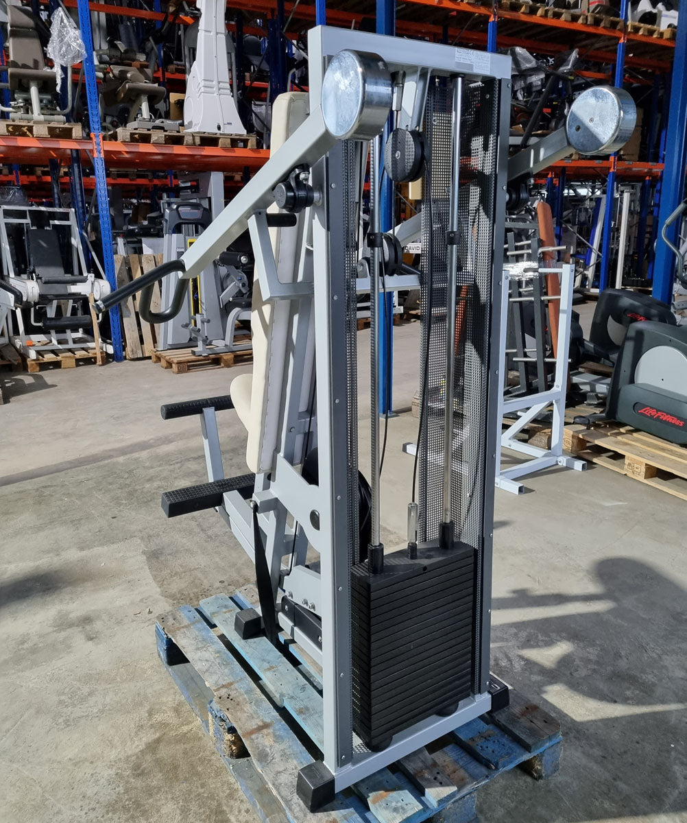 Technogym Lat Pulldown, Pulldown, Vertical Traction, Silverline, frame color silver, upholstery color beige, used