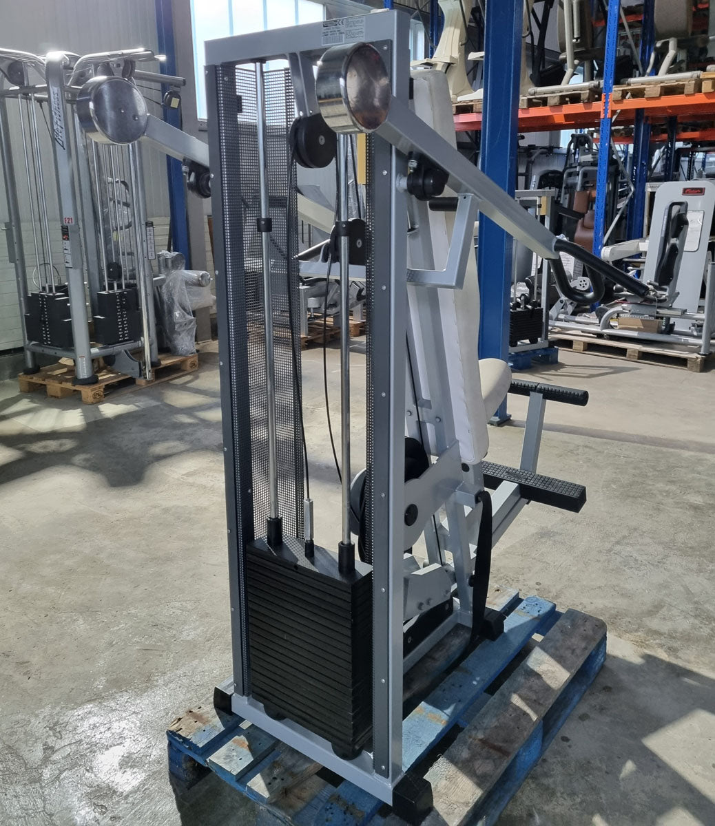 Technogym Lat Pulldown, Pulldown, Vertical Traction, Silverline, frame color silver, upholstery color beige, used