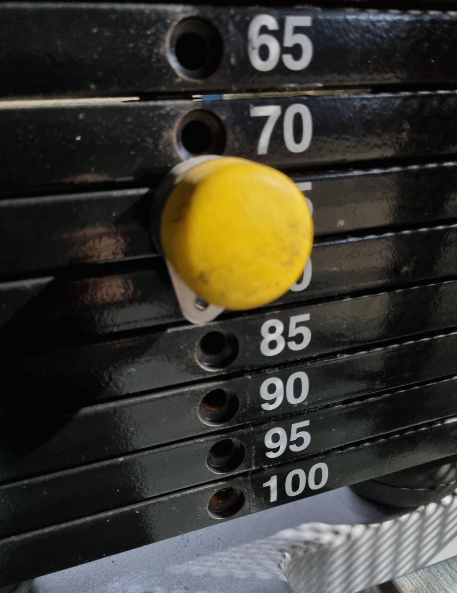 Technogym Lat Pulldown, Pulldown, Vertical Traction, Silverline, frame color silver, upholstery color beige, used