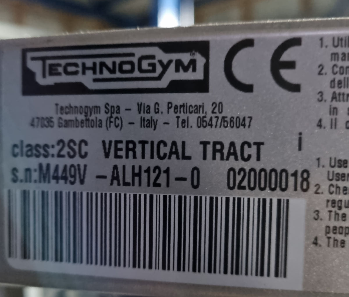 Technogym Lat Pulldown, Pulldown, Vertical Traction, Silverline, frame color silver, upholstery color beige, used