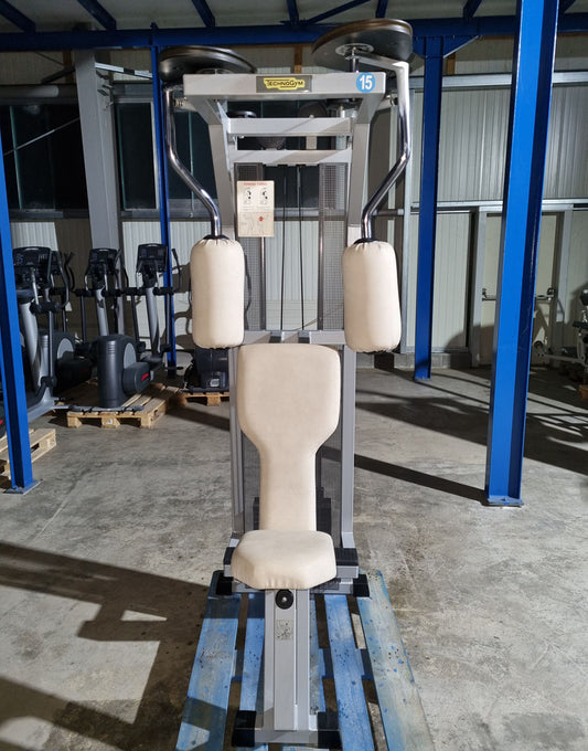Technogym Butterfly Reverse, Rowing Torso, Silverline, frame color silver, upholstery color beige, used