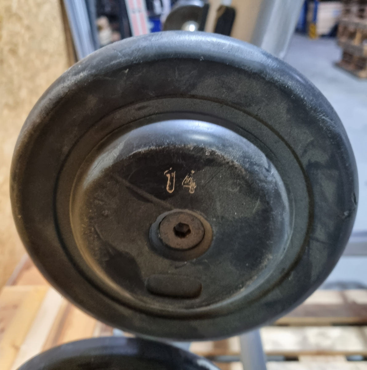 Matrix barbell rack for 10 barbells including 9 compact dumbbells, similar to SZ dumbbells, used condition