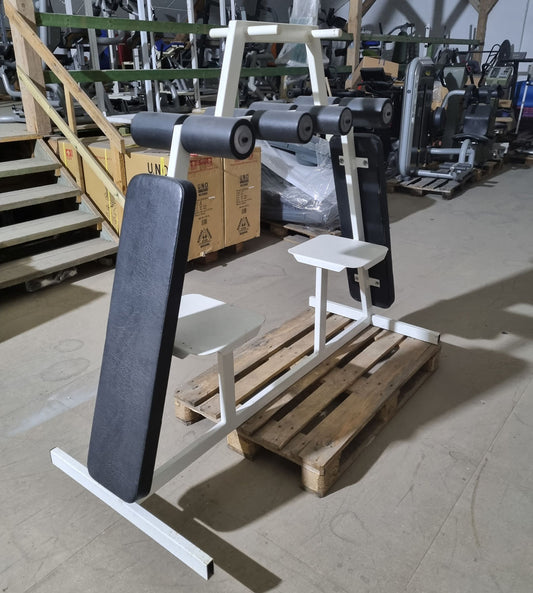 Abdominal bench double, inclined, old-school bodybuilding, frame color white, upholstery color black, used