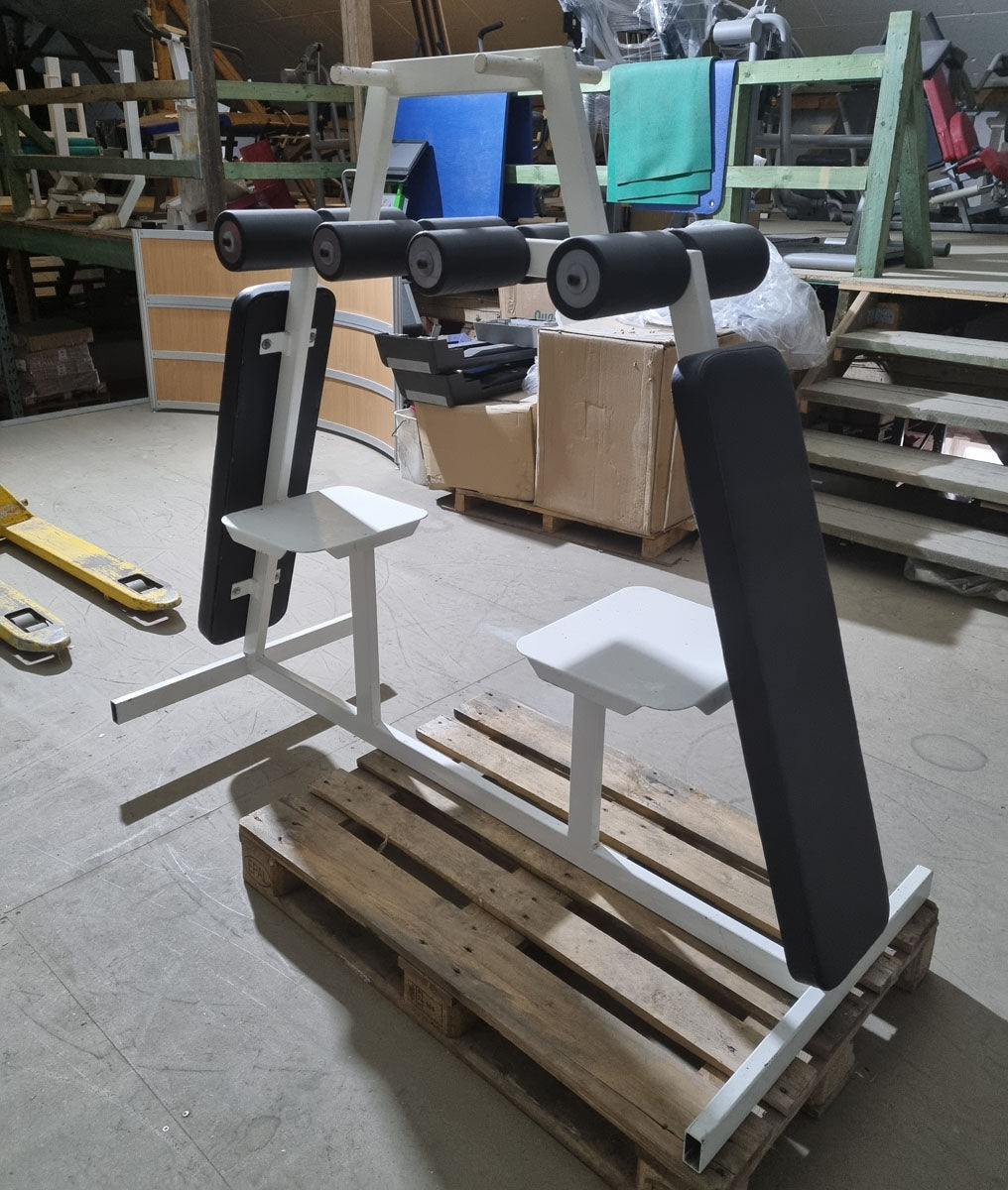 Bauchbank doppelt, schräg, Oldschool Bodybuilding, Rahmenfarbe Weiß, Polsterfarbe Schwarz, gebraucht