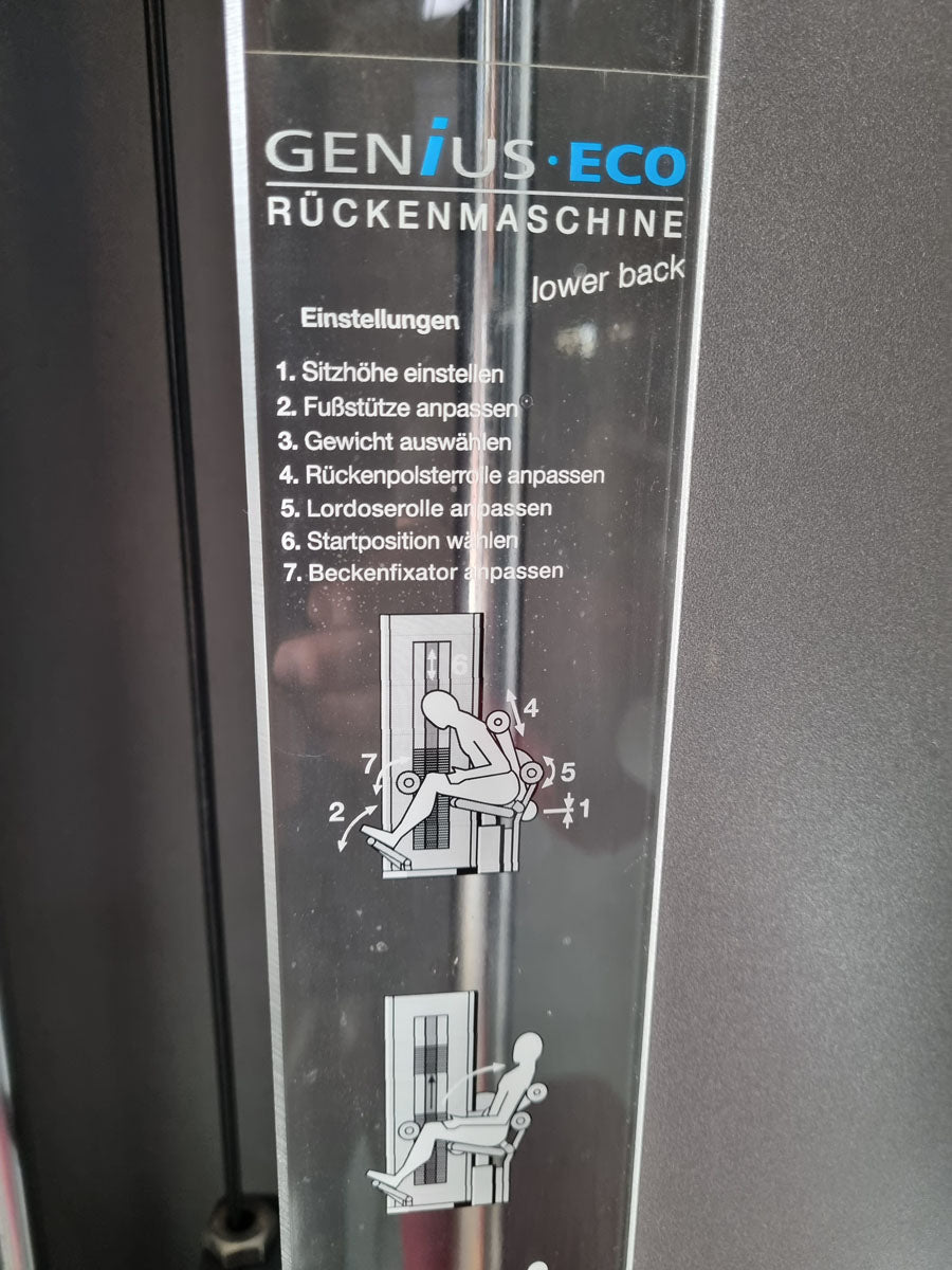Frei Genius Eco Rückenstreckermaschine, Hyperextension, Rückenmaschine Lower Back, Rahmenfarbe Silber, Polsterfarbe Rot, gebraucht - überholter Zustand