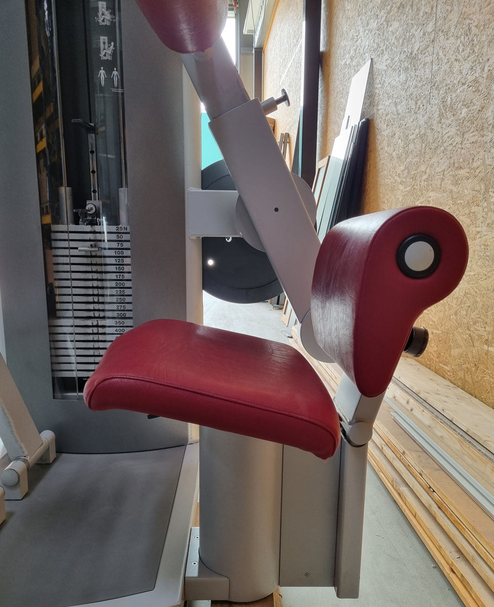 Frei Genius Eco Rückenstreckermaschine, Hyperextension, Rückenmaschine Lower Back, Rahmenfarbe Silber, Polsterfarbe Rot, gebraucht - überholter Zustand
