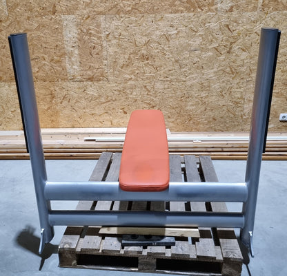 Gym80 Basic press bench 4097, Olympia flat press bench, frame color silver, upholstery color orange, used - overhauled condition