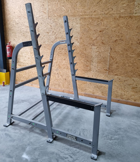 Hammer Strength Olympic Squat Rack O-SR, frame color silver, used - refurbished condition