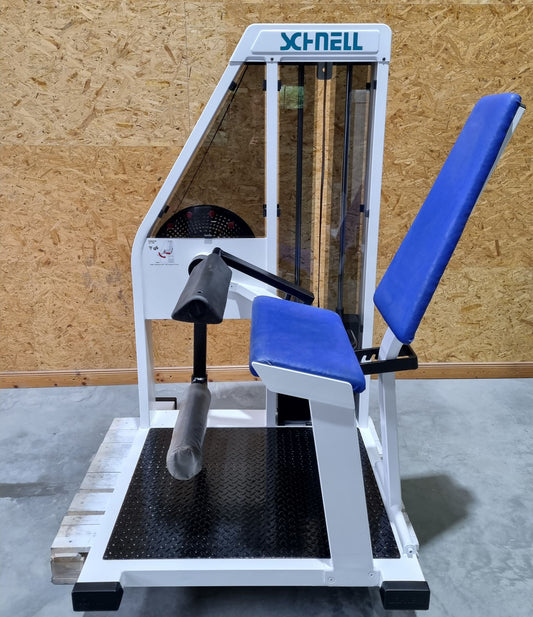 Quick leg extension and leg curl sitting in a set of 2 devices - Newly painted - Leg Curl and Leg Extension, frame color white, upholstery color blue, used - refurbished condition