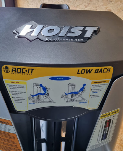 Hoist Roc-IT Low Back RS1204, Lower Back, Back Extension Machine, Roc IT Selectorized Series with plug-in weights, predecessor of the RS-2204, frame color silver, used - refurbished condition
