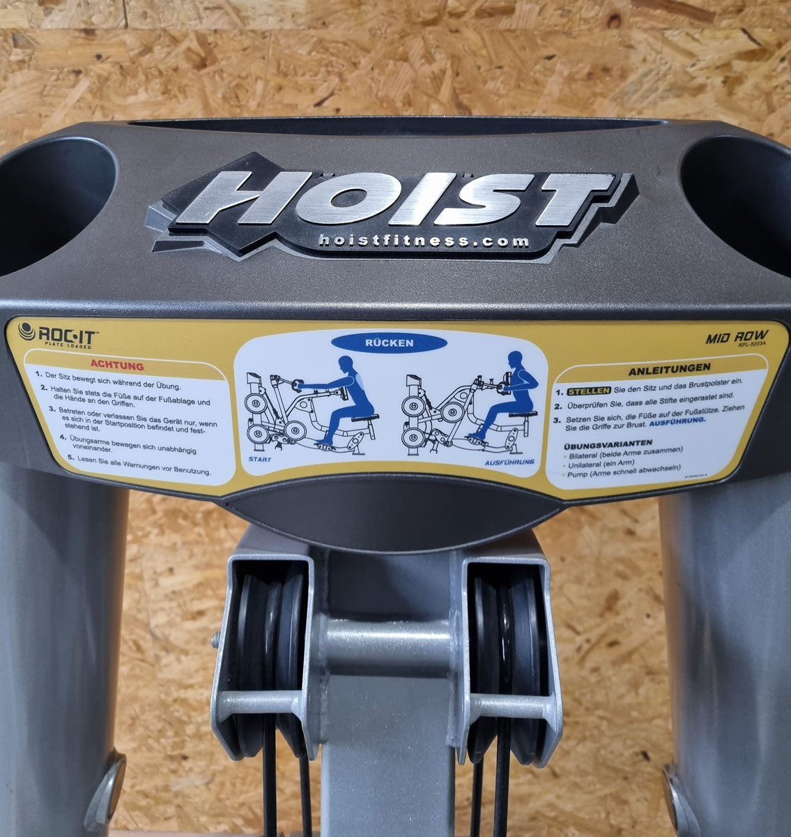 Hoist Roc-IT Mid Row, RPL-5203 rowing machine with chest support, lat rowing, Roc IT Plate loaded series, frame color silver, used - refurbished condition