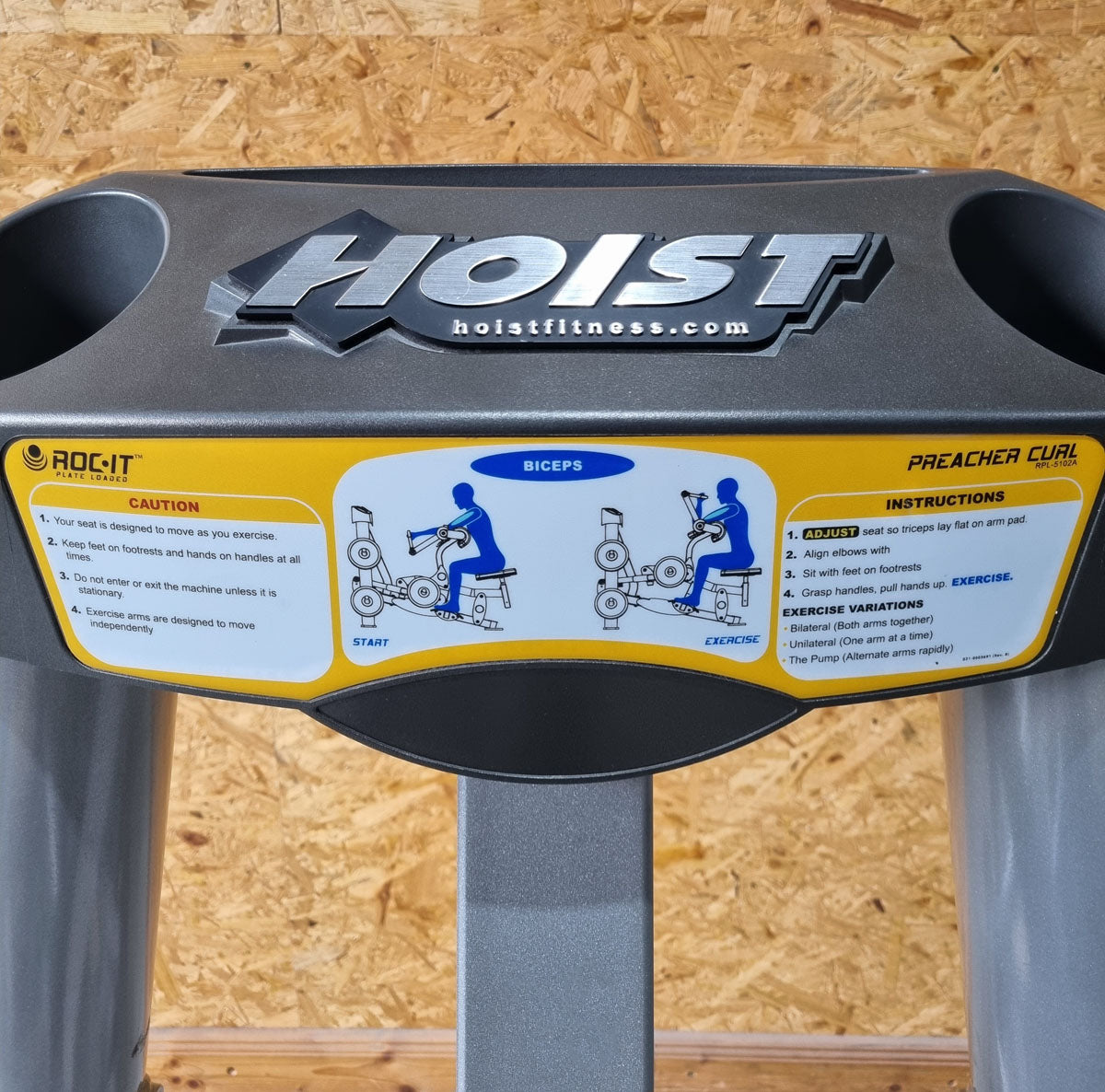 Hoist Roc-IT Preacher Curl, RPL-5102 Biceps Machine, Biceps Curl, Roc IT Plate Loaded Series, Frame Color Silver, Used - Refurbished Condition