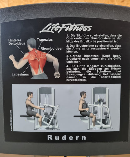 Life Fitness Rudern mit Bruststütze, Row - Rear Deltoid, Signature Series, 145kg Gewichtsblock, Rahmenfarbe Silber, gebraucht - überholter Zustand