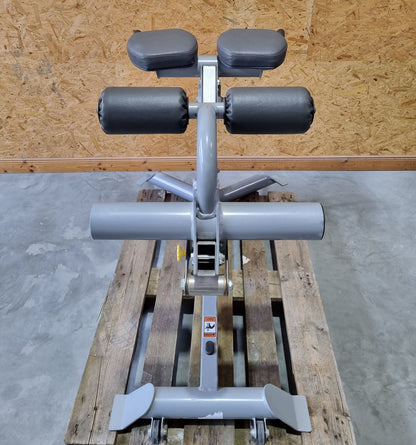 Hoist Rückenstreckerbank, Hyperextension 45° und 90° verstellbar, Rahmenfarbe Silber, Polsterfarbe Schwarz, gebraucht - überholter Zustand