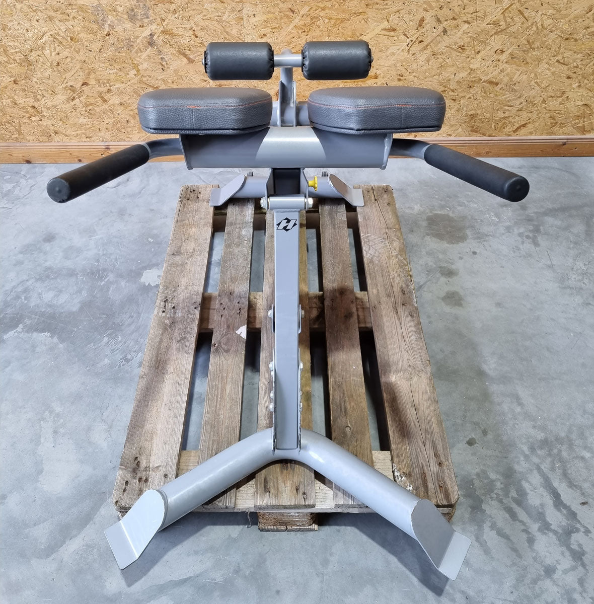 Hoist Rückenstreckerbank, Hyperextension 45° und 90° verstellbar, Rahmenfarbe Silber, Polsterfarbe Schwarz, gebraucht - überholter Zustand