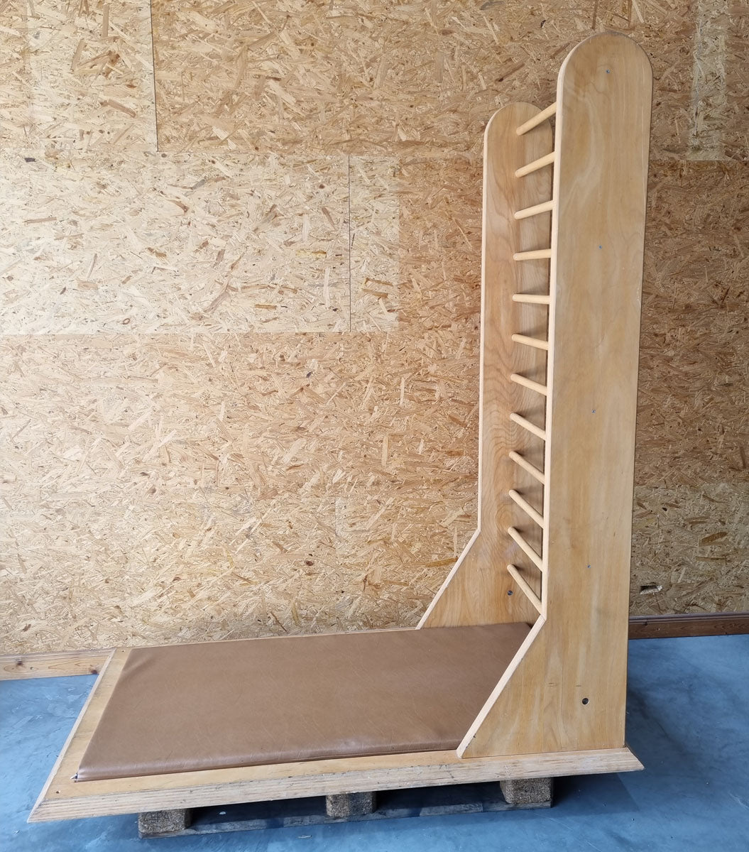Wall bars for stretching with padding, various exercises possible, upholstery color brown, used condition