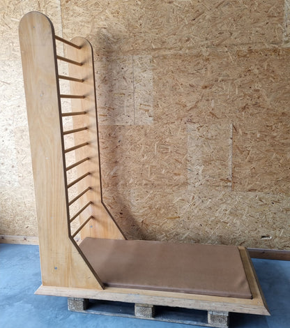 Wall bars for stretching with padding, various exercises possible, upholstery color brown, used condition
