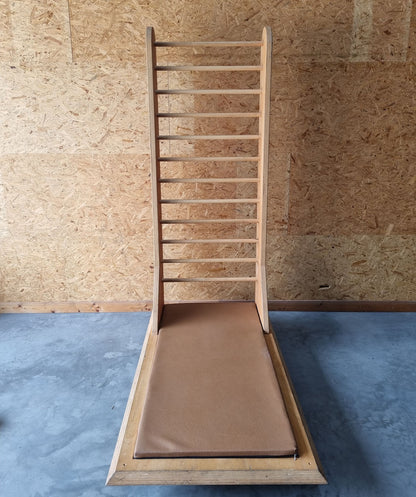 Wall bars for stretching with padding, various exercises possible, upholstery color brown, used condition