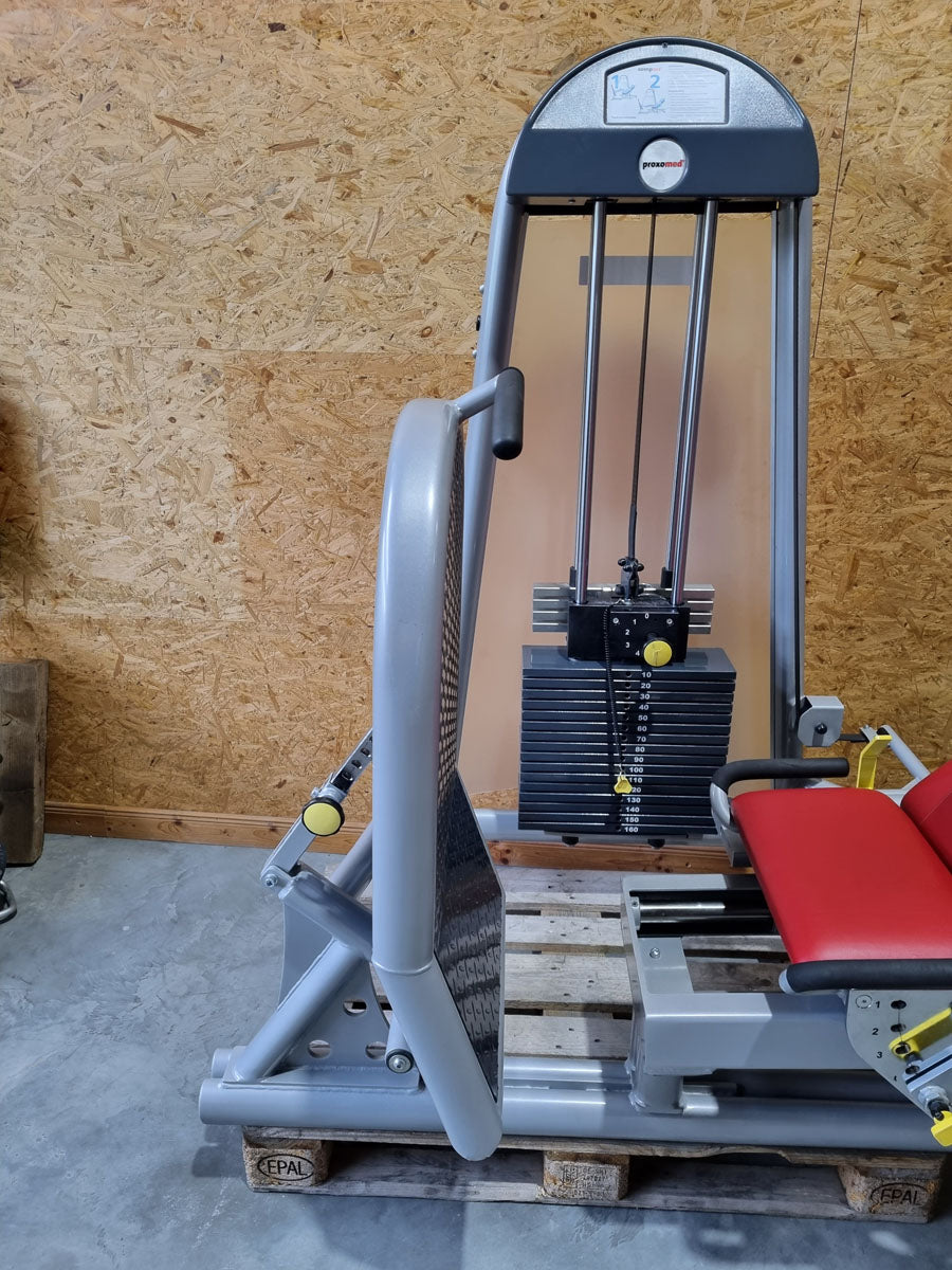 Proxomed Funktionsstemme Compass 530, Beinpresse verstellbar, MPG, Reha, Rahmenfarbe Silber, Polsterfarbe Rot, gebraucht - überholter Zustand