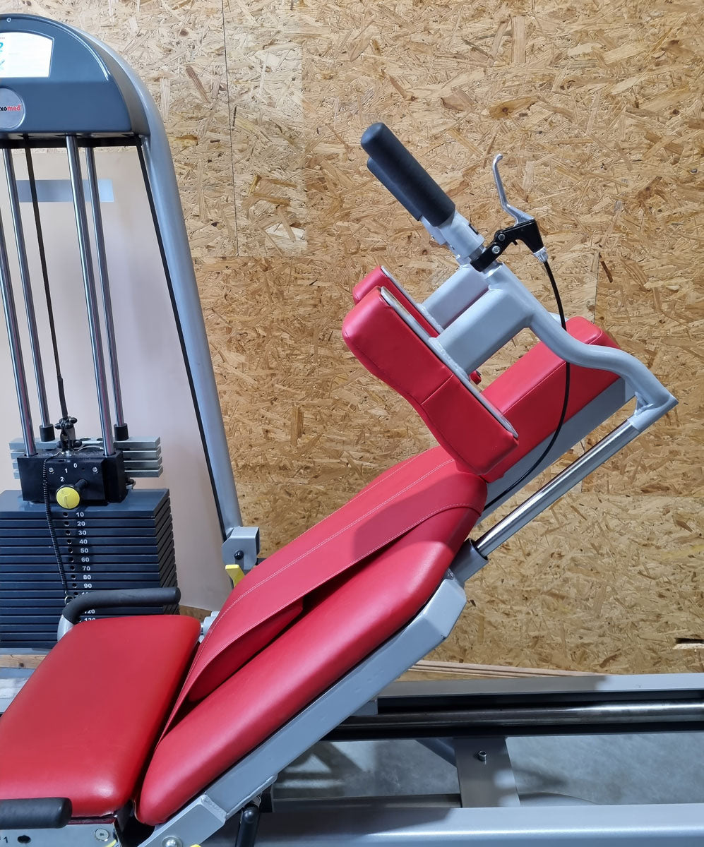 Proxomed Funktionsstemme Compass 530, Beinpresse verstellbar, MPG, Reha, Rahmenfarbe Silber, Polsterfarbe Rot, gebraucht - überholter Zustand