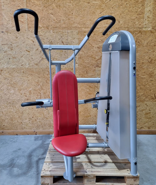 Proxomed shoulder blade fixator support press combo, Compass 530, lat pulldown and dip 2-in-1 combo machine, MPG, rehab, frame color silver, upholstery color red, used - refurbished condition