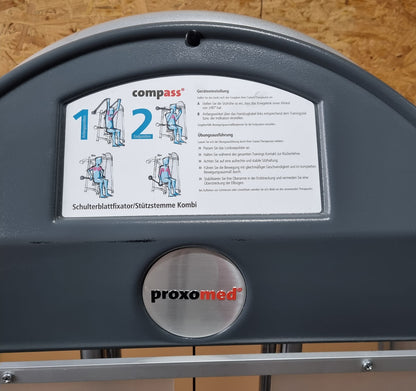Proxomed Schulterblattfixator Stützstemme Kombi, Compass 530, Latzug und Dips 2 in 1 Kombigerät, MPG, Reha, Rahmenfarbe Silber, Polsterfarbe Rot, gebraucht - überholter Zustand