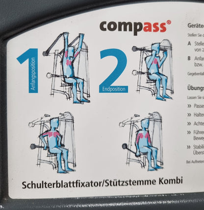 Proxomed Schulterblattfixator Stützstemme Kombi, Compass 530, Latzug und Dips 2 in 1 Kombigerät, MPG, Reha, Rahmenfarbe Silber, Polsterfarbe Rot, gebraucht - überholter Zustand