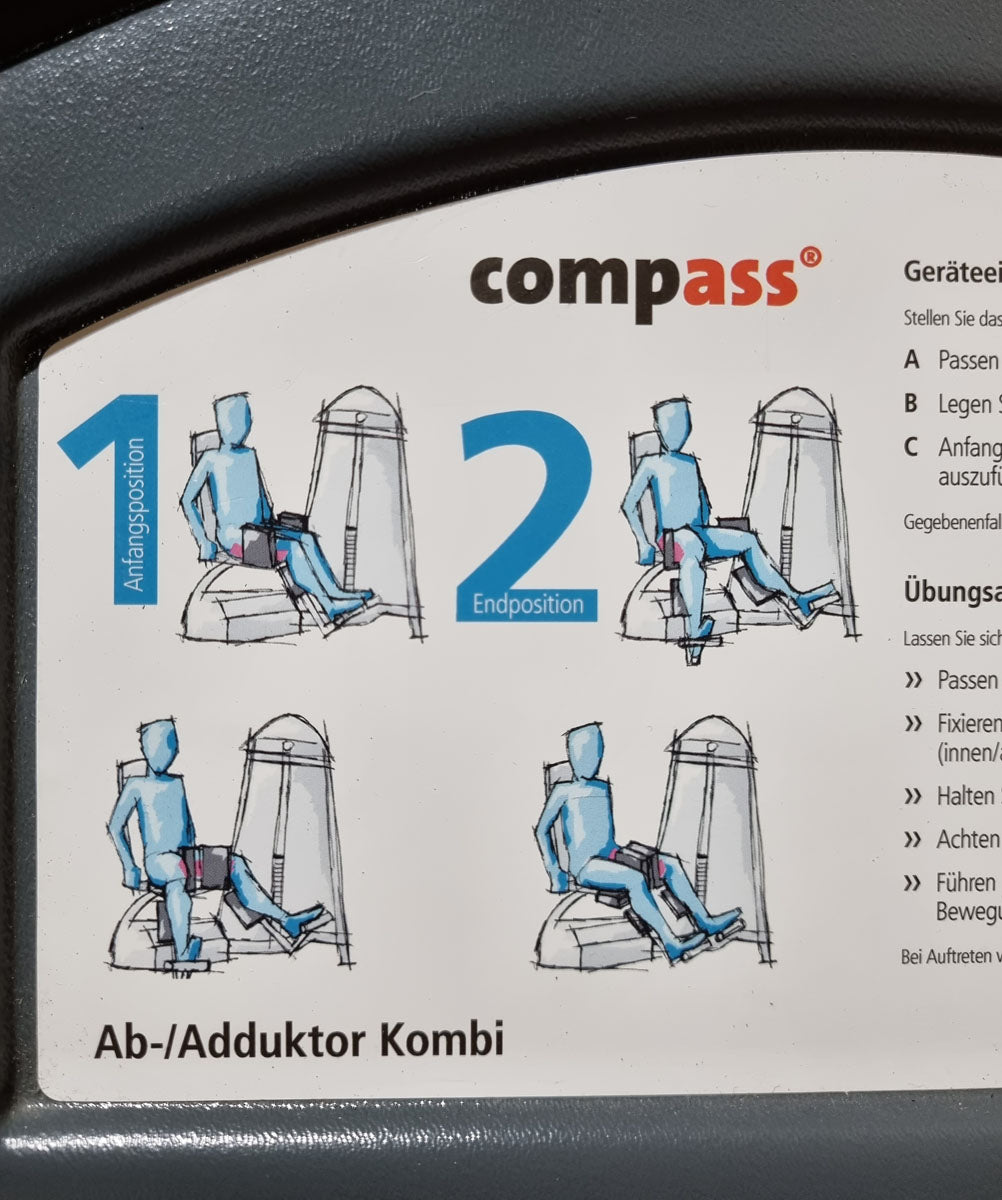 Proxomed Ab-Adduktor Kombi, Compass 530, Abduktoren und Adduktoren 2 in 1 Kombigerät, MPG, Reha, Rahmenfarbe Silber, Polsterfarbe Rot, gebraucht - überholter Zustand